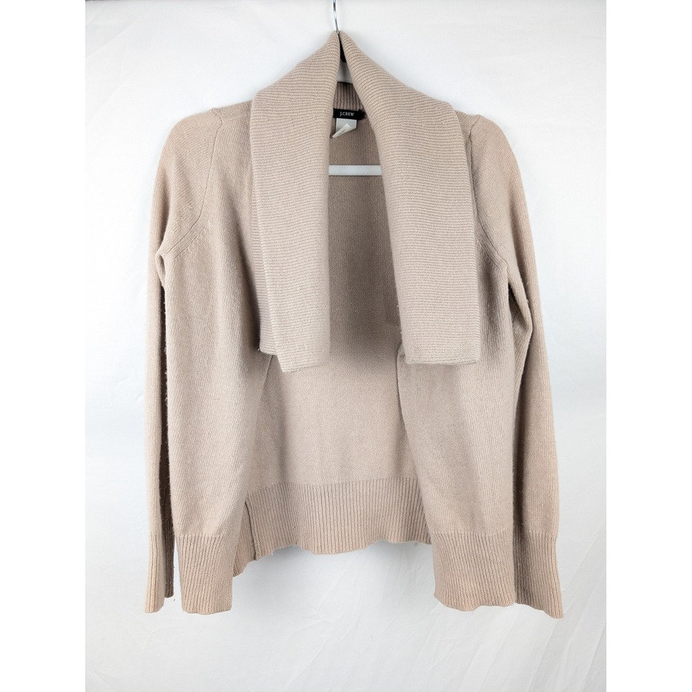 J Crew Cashmere Wool Open Front Cardigan Size XS Tan Minimalist Luxury Staple - Picture 2 of 10